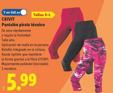 Crivit - Pantalón Pirata Técnico