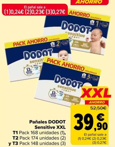 Dodot - Pañales Sensitive Xxl T1 Pack 168 Unidades (1) T2 Pack 174 Unidades (2) Y T3 Pack 148 Unidades (3)