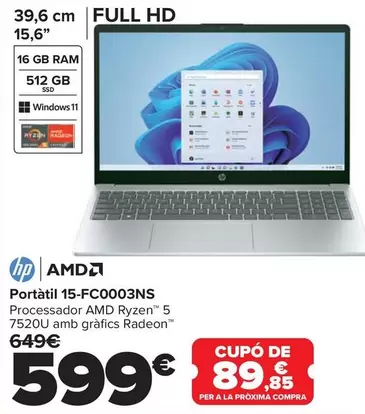 HP - Portátil 15-FC0003NS