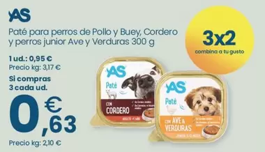 As - Pate Para Perros De Pollo Y Buey Cordero Y Perros Junior Ave Y Verduras