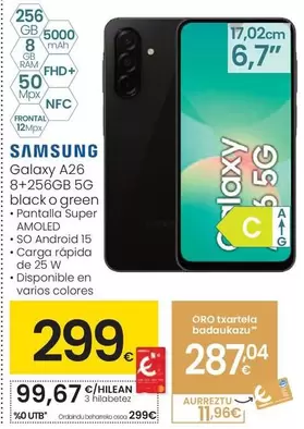 Samsung - Galaxy A26 8+256GB 5G Black O Green