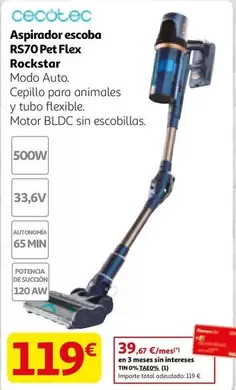 Cecotec - Aspirador Escoba RS70 Pet Flex Rockstar 