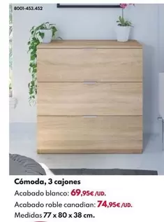 Comoda 3 Cajones 77x80x38cm - Blanco