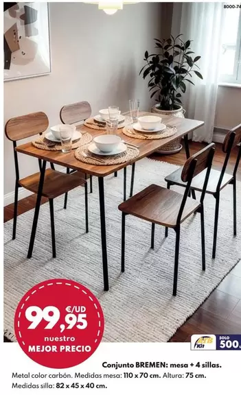 Conjunto Bremen: Mesa + 4 Sillas 