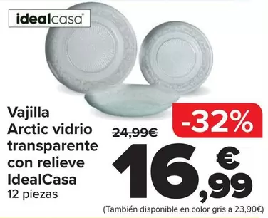 Idealcasa - Vajilla Arctic Vidrio Transparente Con Relieve 