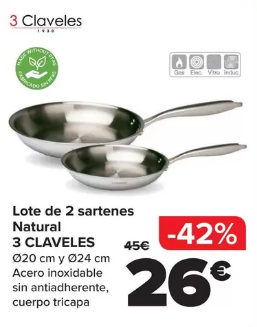 3 Claveles - Lote De 2 Sartenes Natural 