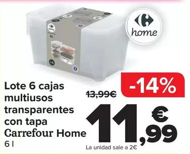 Carrefour Home - Lote 6 Cajas Multiusos Transparentes Con Tapa