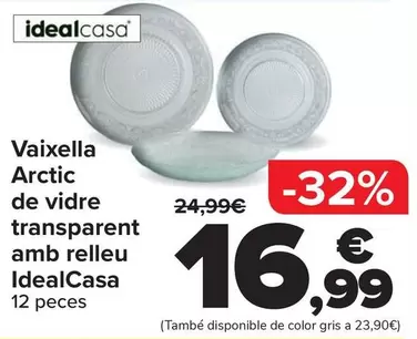 Idealcasa - Vajilla Arctic Vidrio Transparente Con Relieve 