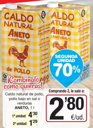 Aneto - Caldo Natural De Pollo, Pollo Bajo En Sal O Verduras