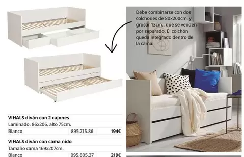 Blanco - Vihalas Diván Con 2 Cajones