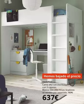 Blanco - Smastad Cama Alta Con Escritorio