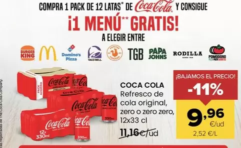 Coca-Cola - Refresco De Cola Original Zero O Zero Zero