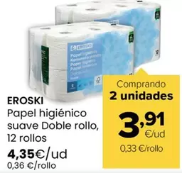 Eroski - Papel Higiénico Suave Doble Rollo