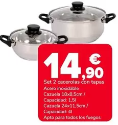 Set 2 Cacerolas Con Tapas Acero Inoxidable 