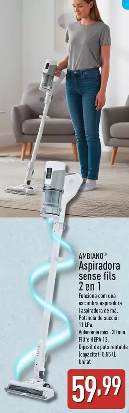 Ambiano - Aspiradora Sense Fils 2 En 1