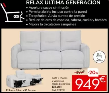 Sofá 3 Plazas 2 Asientos Relax Eléctricos Dilan