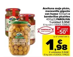 El Faro - Aceituna mojo picon, manzanilla gigante con hueso o banderillas picantes