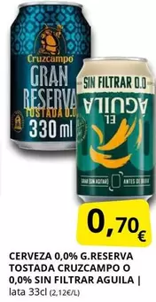 Cruzcampo - Cerveza 0,0% G.reserva Tostada O 0,0% Sin Filtrar Aguila