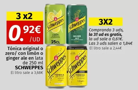 Schweppes - Tónica Original O Zero/Con Limon O Ginger