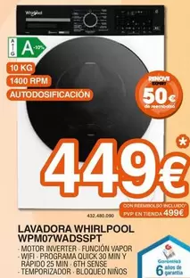 Whirlpool - Lavadora WPM07WADSSPT 