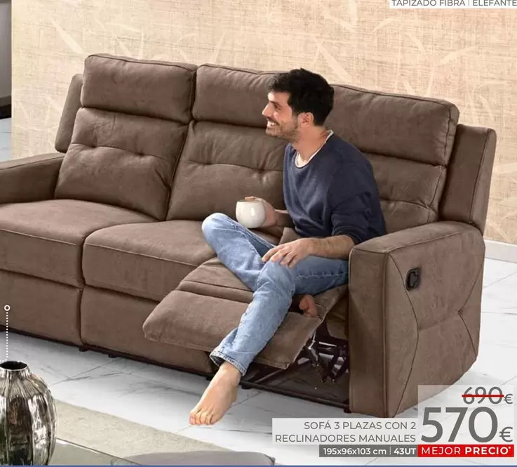 Sofa 3 Plazas Con 2 Recicladores Manuales