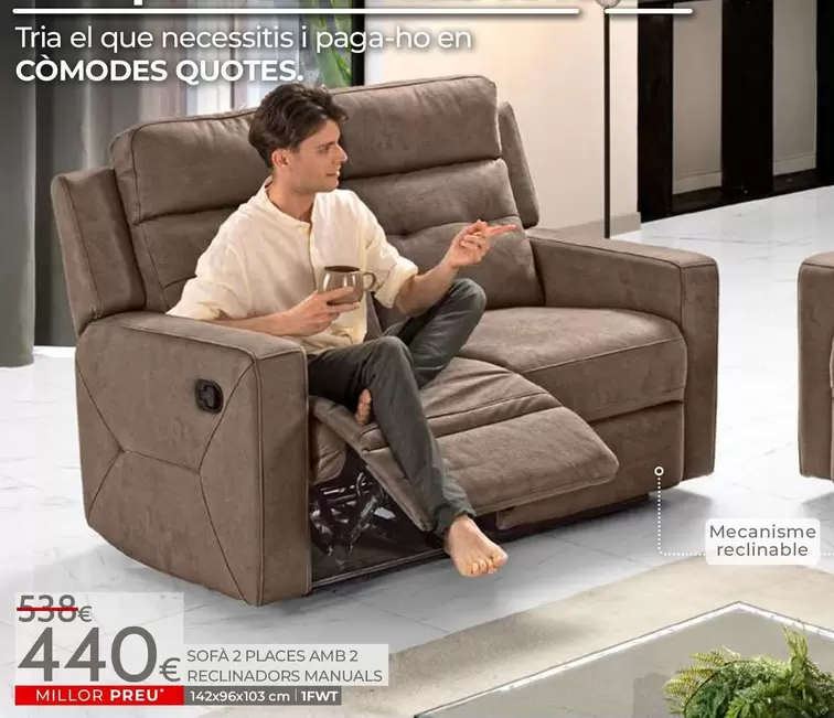 Sofa 2 Places Amb 2 Reclinadors Manuals