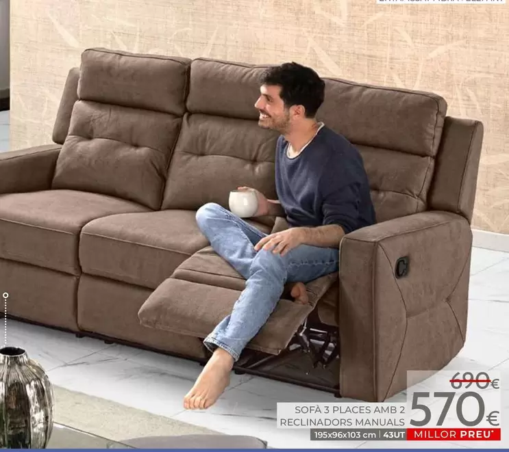 Sofa 3 Places Amb 2 Recicladors Manuals