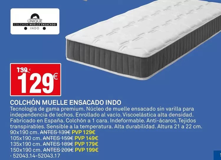 Unique - Colchon Muelle Ensacado Indo