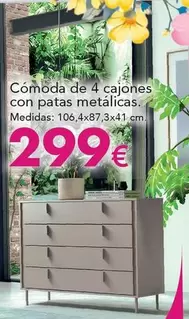 Cómoda De 4 Cajones Con Patas Metalicas