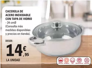 Cacerola De Acero Inoxidable Con Tapa De Vidrio