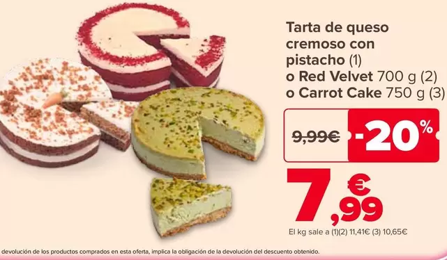 Tarta De Queso Cremoso Con Pistacho O Red Velvet O Carrot Cake