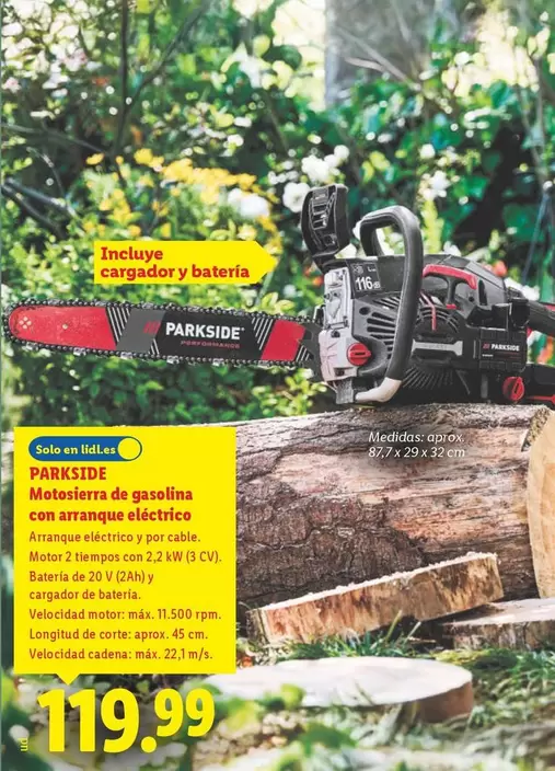 Parkside - Motosierra De Gasolina Con Arranque Eléctrico