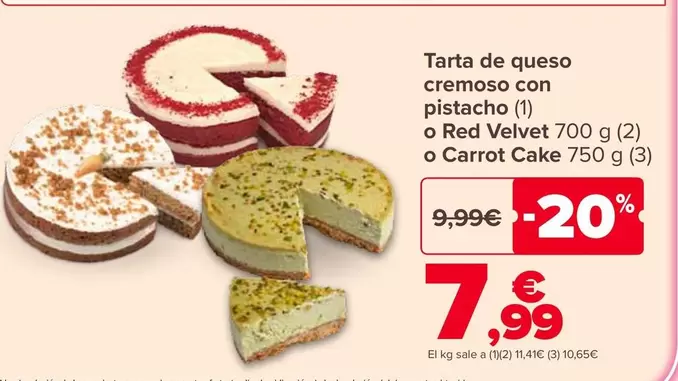 Tarta De Queso Cremoso Con Pistacho O Red Velvet O Carrot Cake