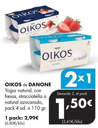 Danone - Oikos Yogur Natural, Con Fresas, Stracciatella O Natural Azucarado, Pack 4 Ud. X 110 Gr