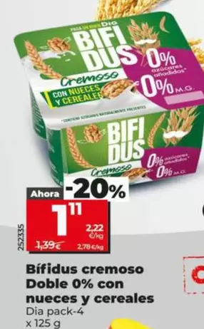 Dia - Bifidus Cremoso Doble 0% Con Nueces Y Cereales 