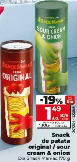 Dia Snack Maniac - Snack De Patata Original/Sour Cream & Onion