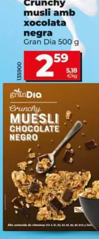 Gran Dia - Crunchy Muesli Con Chocolate Negro 