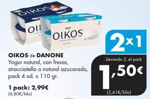 Danone - Oikos Yogur Natural, Con Fresas, Stracciatella O Natural Azucarado, Pack 4 Ud. X 110 Gr