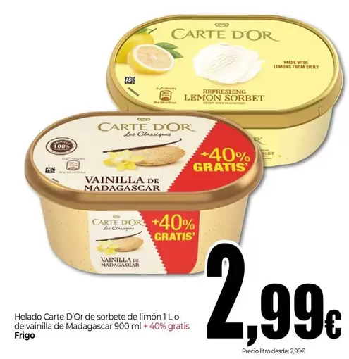 Frigo - Helado Carte D'Or De Sorbete De Limón O De Vainilla De Madagascar 