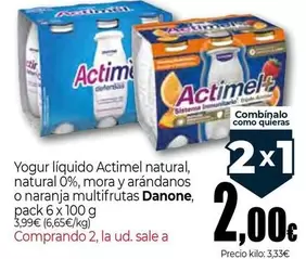 Danone - Yogur Liquido Actimel Natural, Natural 0%, Mora Y Arandanos O Naranja Multifrutas
