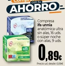 Ifa Unnia - Compresa Anatomica Ultra Sin Alas O Súper Noche Con Alas