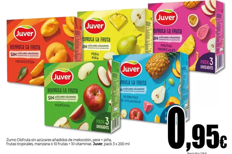 Juver - Zumo Disfruta Sin Azúcares Añadidos De Melocotón, Pera + Piña, Frutas Tropicales, Manzana O 10 Frutas + 10 Vitaminas 