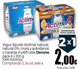 Danone - Yogur Líquido Actimel Natural, Natural 0%, Mora Y Arándanos O Naranja Multifrutas