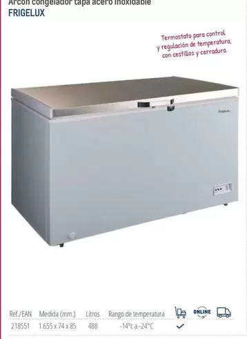 FrigeluX - Arcon Congelador Tapa Acero Inoxidable