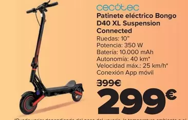 Cecotec - Patinete Eléctrico Bongo D40 Xl Suspension Connected