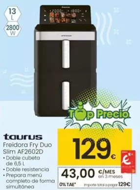 Taurus - Freidora Fry Duo Slim AF2602D