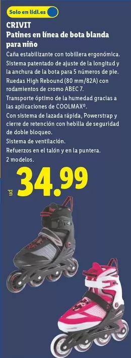Crivit - Patines En Línea De Bota Blanda Para Niño