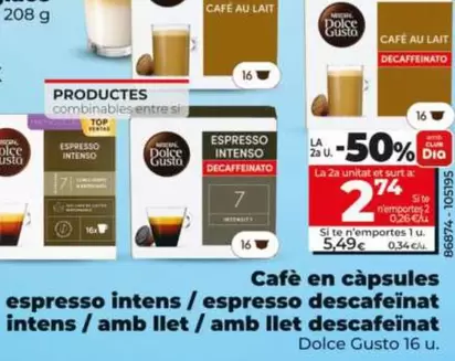 Dolce Gusto - Café En Cápsulas Espresso Intenso/Espresso Descafeinado Intenso/Con Leche/Con Leche Descafeinado