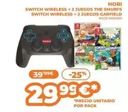 Nintendo - Hori Switch Wireless + 2 Juegos The Smurfs, + 2 Juegos Garfield