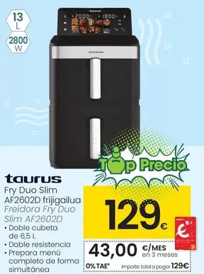 Taurus - Freidora Fry Duo Slim AF2602D